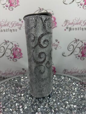 2 rolls Ribbon twine extra wide sparkly grey Swirl Silver Decorative Cylinder -